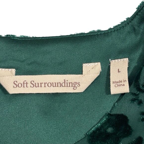 Soft Surroundings Top Vanetta Velvet Burnout Women’s Large Emerald Green Blouse - Picture 7 of 8